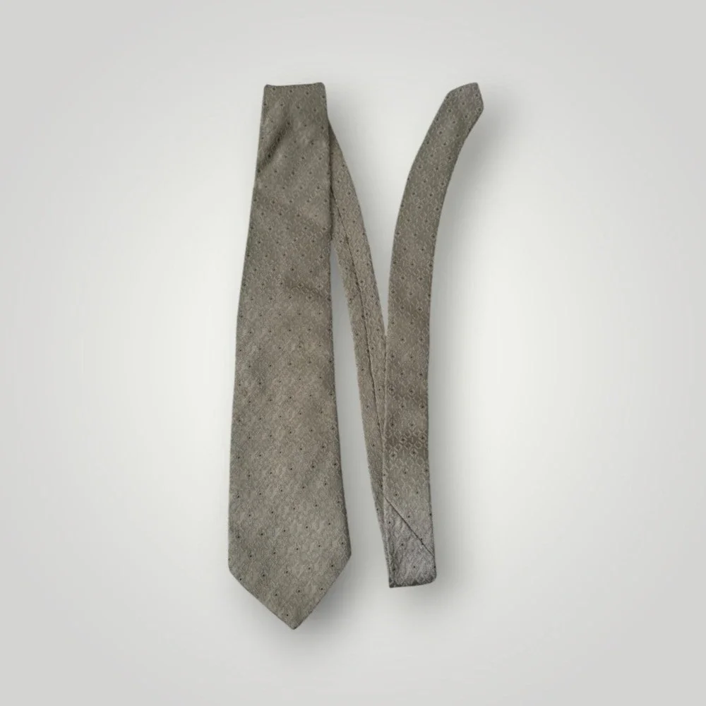 Claude Montana Necktie Vintage Taupe Grey Geometric Diamond Silk Italy Luxury